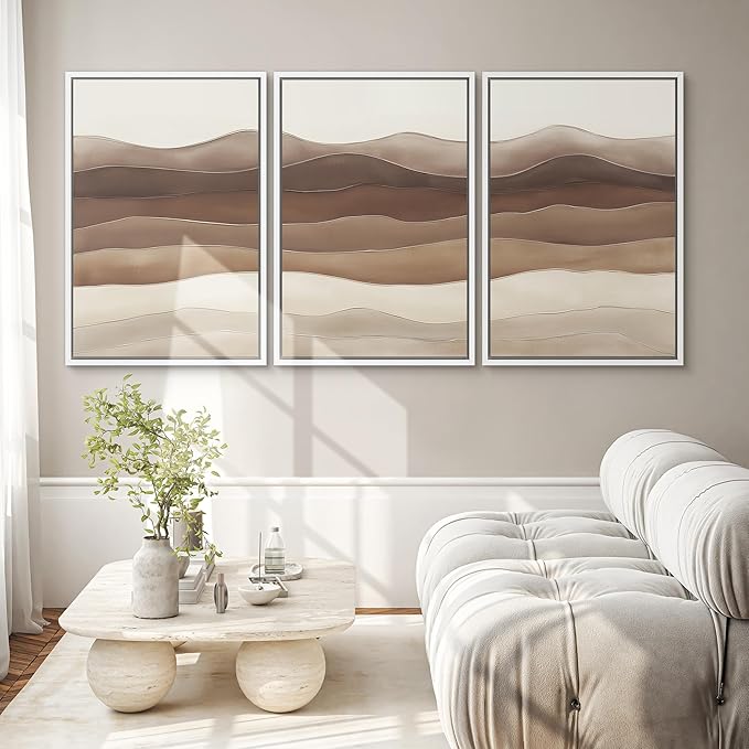 SIGNWIN Framed Canvas Print Wall Art Set Layered Earthy Ridges Illustrations Decorative Relax/Calm Zen for Living Room, Bedroom, Office - 24"x36"x3 WHITE
