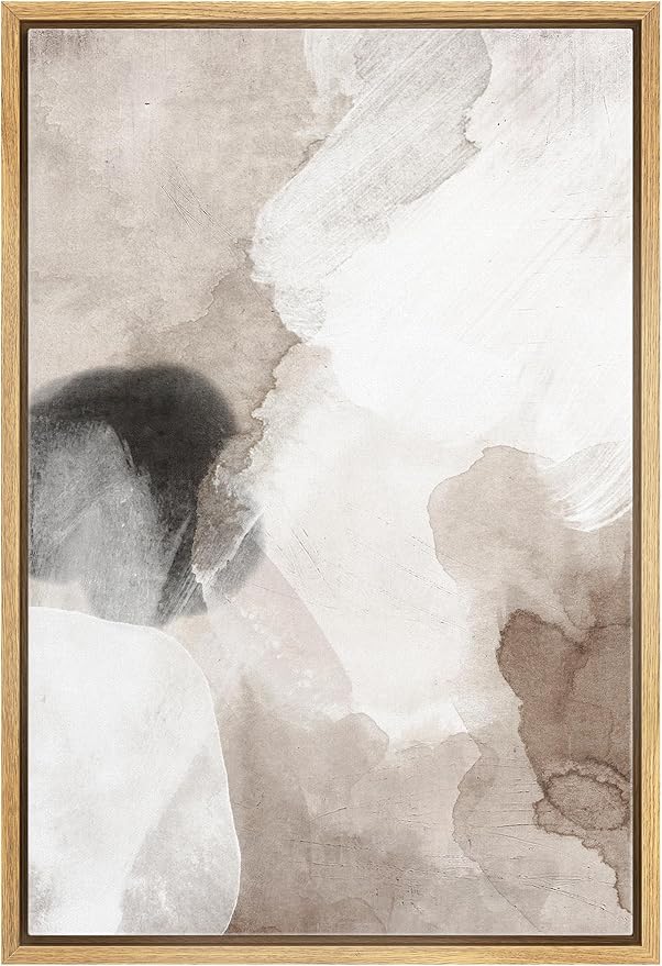 SIGNWIN Framed Canvas Print Wall Art Pastel Grunge Watercolor Gray Abstract Shapes Illustrations Modern Art Minimalism for Living Room, Bedroom, Office - 16"x24" Natural