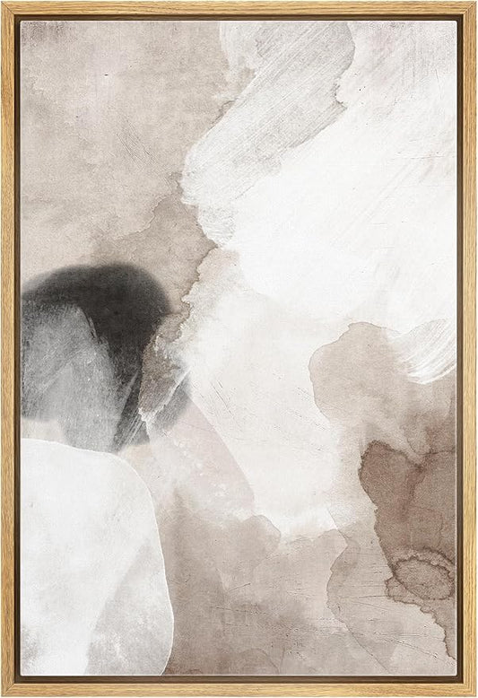 SIGNWIN Framed Canvas Print Wall Art Pastel Grunge Watercolor Gray Abstract Shapes Illustrations Modern Art Minimalism for Living Room, Bedroom, Office - 16"x24" Natural