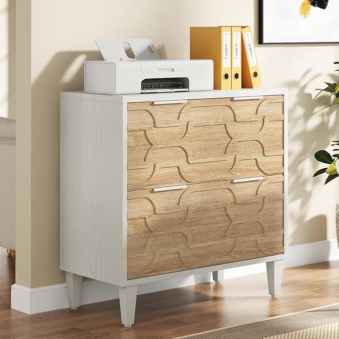 Tribesigns 2-Drawer File Cabinet, Lateral Filing Cabinet for A4/Letter/Legal Size, Office Storage Cabinet, Printer Stand with Storage Drawer for Home Office, White & Walnut