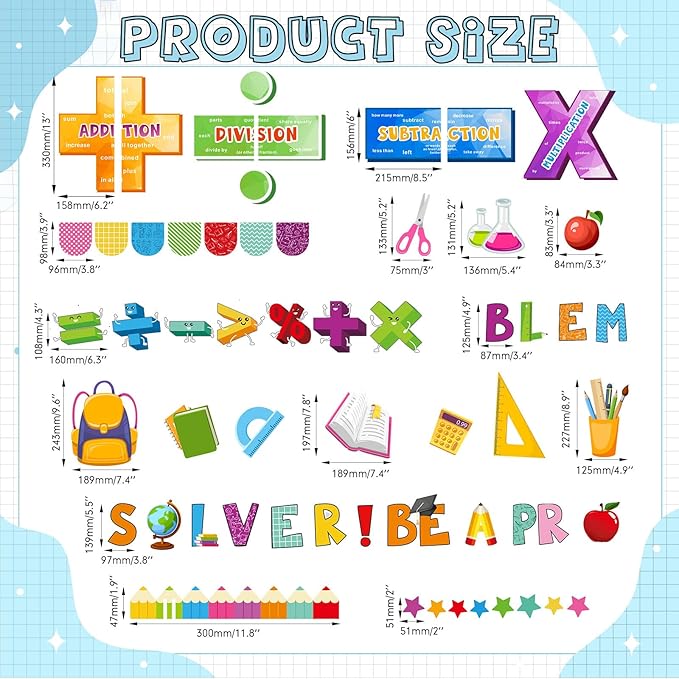 Pajean Math Bulletin Board Mathematics Symbol Classroom Decoration Be a Problem Solver Cutout for Back to School First Day Window Door Wall Elementary Preschool Teacher Supplies