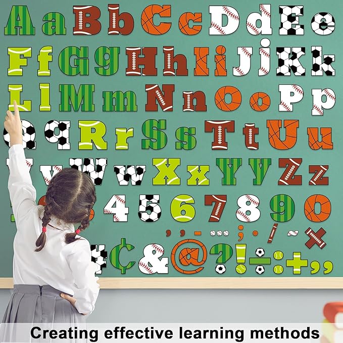 260 PCS Bulletin Board Letters for Classroom 4” Letters Combo Pack Set Sport Football Soccer Classroom Decorations Alphabet Numbers Symbols Letters for Bulletin Board Cutouts Card for Classroom Decor