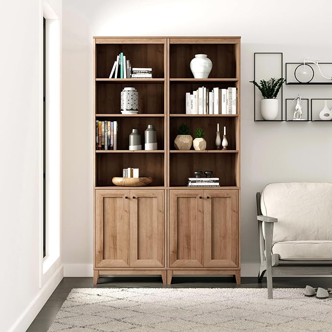 Prepac Yaletown Bookcase with Doors, Oak Storage Cabinet with Doors and Shelves, Accent Cabinet 23.75" W x 79.50" H x 12.25" D, OSBR-2310-1