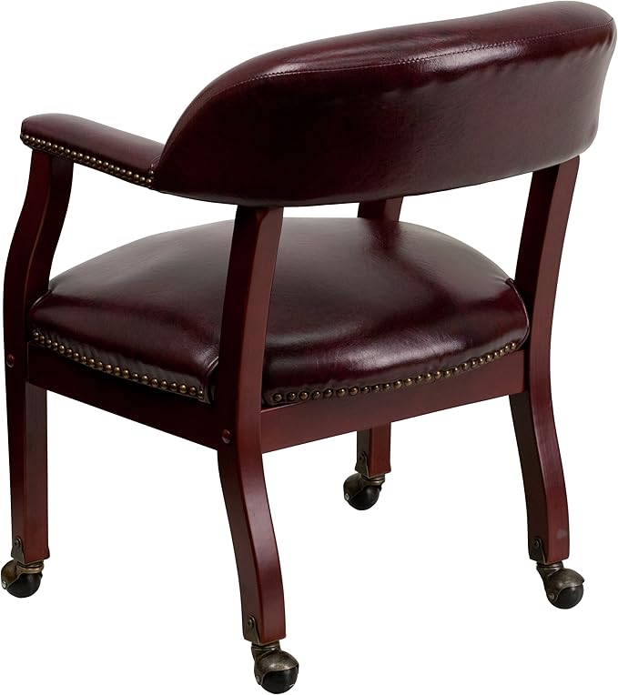 Flash Furniture Sarah Oxblood Vinyl Luxurious Conference Chair with Accent Nail Trim and Casters