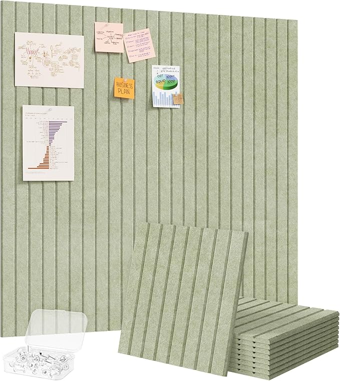 Lifewit Felt Slatted Bulletin Board with Self-Adhesive, 36"x 36"-9 Pack Cork Board Alternative, Pin Board Vision Board Message Board with 40 Pushpins for Office Decor, Room Decor, Sage
