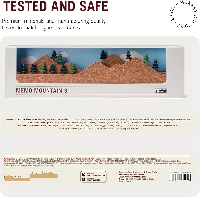 Monkey Business Memo Mountain 3 Cork Board Strips - Corkboard Pin Boards with Mountain Scene Pushpins, Office Accessories, Cute Cork Boards for Walls