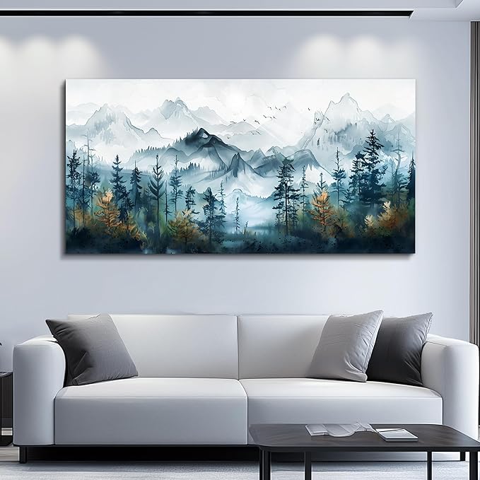 FUHAIHUA Wall Decorations For Living Room Canvas Wall Art For Bedroom Office Wall Decor Hotel Room Mural Misty Forests Trees Paintings Ink Landscape Pictures Artwork Modern Home Decor 20x40 In