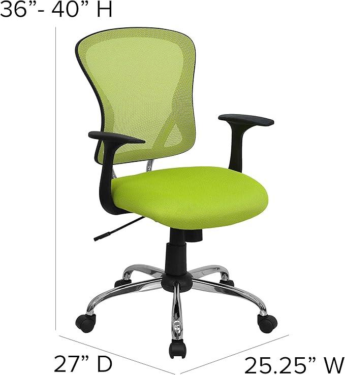 Flash Furniture Alfred Mid-Back Green Mesh Swivel Task Office Chair with Chrome Base and Arms