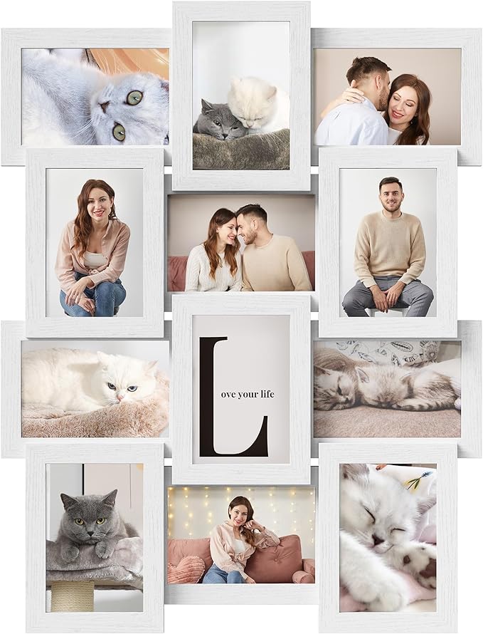 SONGMICS Collage Picture Frames, 4x6 for Wall Decor, Multi Family Photo for Gallery Decor, Hanging Display, Set of 12, Cloud White URPF026W01