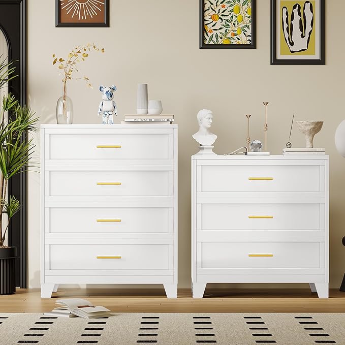 3 Drawers Dresser for Bedroom, Metal Closet Drawer Dresser Chest Organizer, Drawer Cabinet for Home Office Collection and Storage Small Size Files (White)