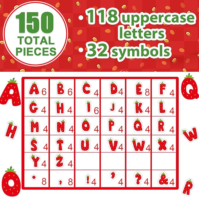 150 PCS Large 6" Bulletin Board Letters Set, Strawberry Classroom Alphabet Sweet Berry Cutout Letter for Bulletin Board Display Home School, A Great Helper to Inspire Students' Learning Interest