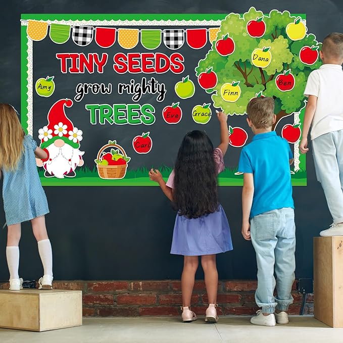 Apple Tree Bulletin Board Inspirational First Day of School Spring Classroom Trees Bulletin Board Decoration Growth Tree Writable Apple Paper Cutout for Religion Chalkboard Decor Wall Door Supplies