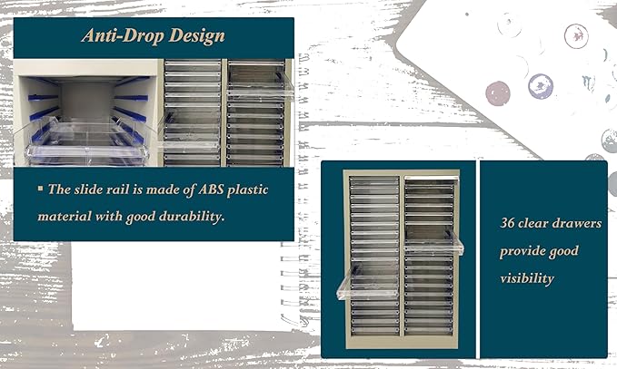 File Cabinet Parts Cabinet Plastic Drawer Storage with 36 Small Clear Transparent Drawers 12.8 * 9.25 * 1.57inch for Documents Makeup Nail Salons Offices Bolts Nuts Legos Beads Lateral