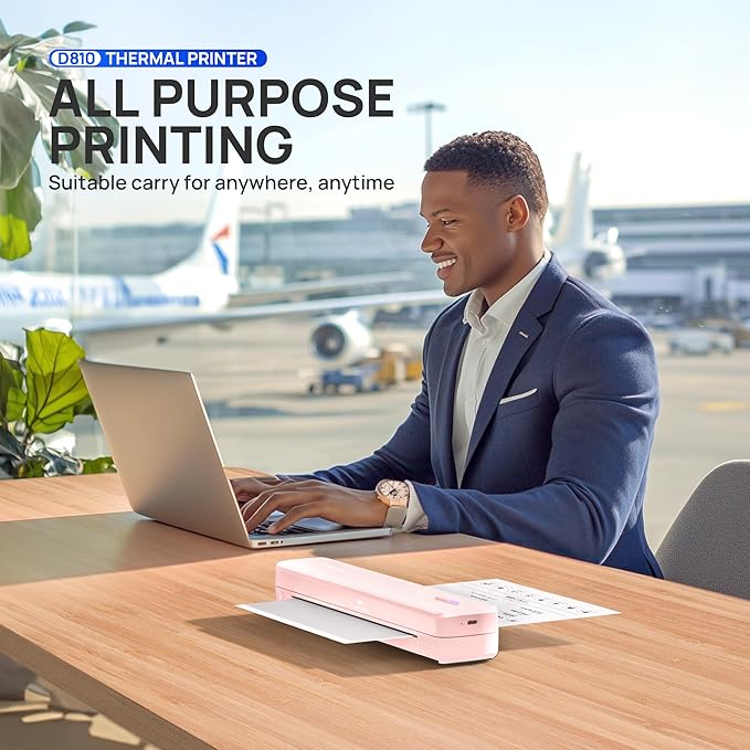 POLONO Portable Printer Wireless for Travel, D810 Bluetooth Thermal Printer Support for 8.5"x11" US Letter, Inkless Compatible with iOS, Android, Laptop for Office, Car and Home, Pink