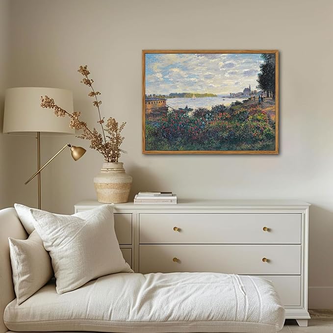 Framed Claude Monet Wall Art – Vintage Landscape Painting Wall Decor, Impressionist Living Room Wall Art, Classic Aesthetic Canvas Prints for Bedroom Kitchen Bathroom – 16"x24"