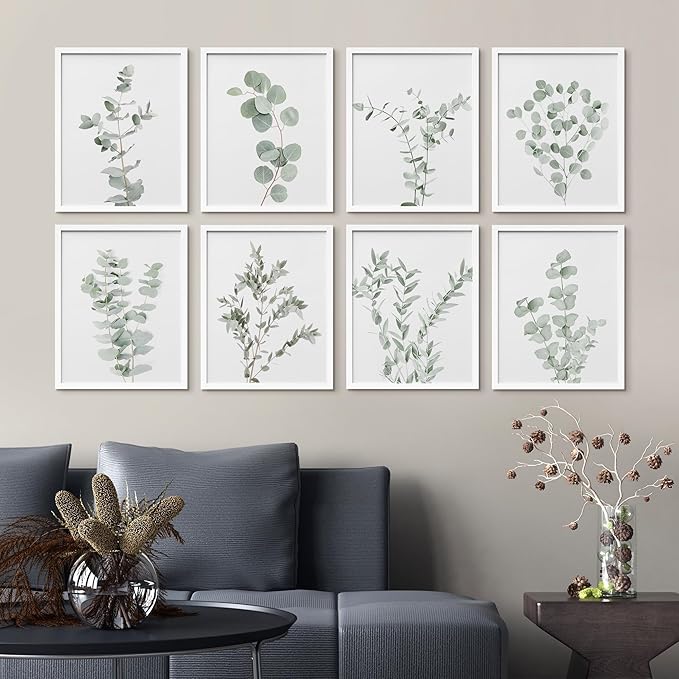 SIGNWIN Framed Poster Wall Art Set of Pastel Watercolor Forest Plant Collage Nature Garden Nature Wilderness for Living Room, Bedroom, Office - 8"x10"x 8 White
