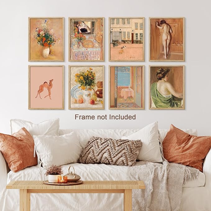 SIGNWIN Adhesive Canvas Poster Bathroom Decor, Wall Art Room Decor Multicolor for Living Room, Bedroom, Office Pastel Landscape Flowers Female Portrait Vintage Illustrations Bohemian - 12"x16"x 8