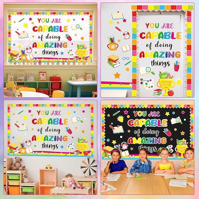 gisgfim Welcome Back to School Bulletin Board Decorations Set Colorful Classroom You are Capable of Amazing Things Paper Cutouts Motivational Bulletin Board Decor for Nursery Teachers Chalkboard Wall