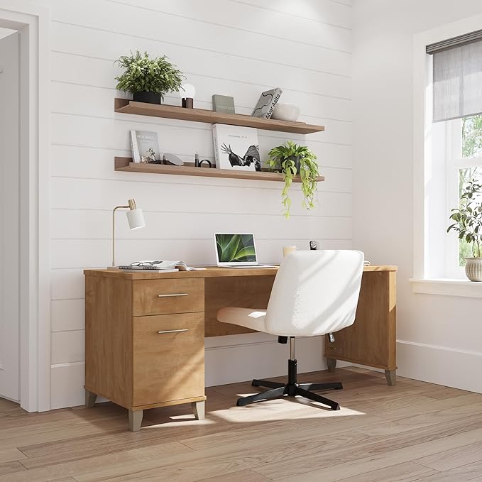 Bush Home 72-inch Home Office Desk with Drawers, Large Computer Table for Personal Workspace, Somerset Collection, Maple Cross