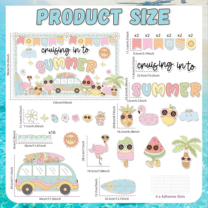 Summer Beach Bulletin Board Set Cruising in to Summer Cutouts Groovy Beach Classroom Decoration Hawaii Tropical Bulletin Board Surfboard Coconut Tree Cutout for School Wall Decor