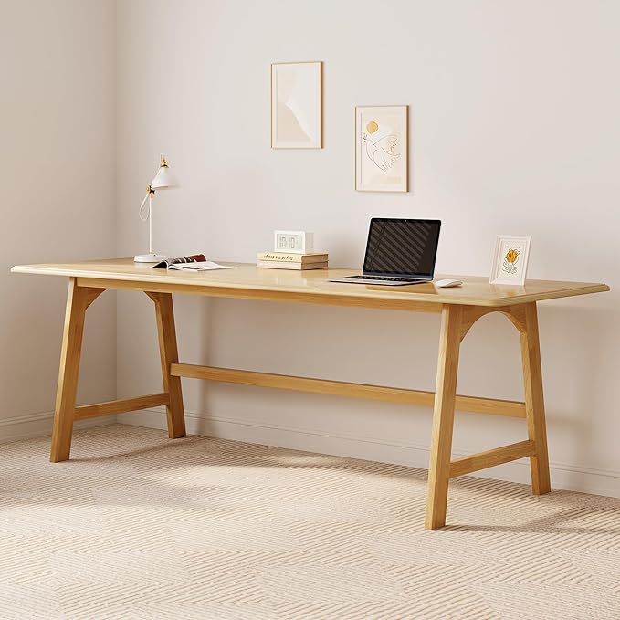 IOTXY Solid Wood Writing Table - 72" W x 24" D Minimalist Long Computer Desk for Home Office, Work, Study, Creativity, and PC Workstation, Oak