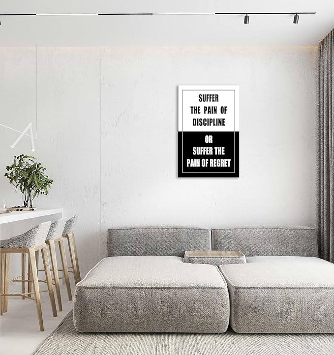 WYJDFART Discipline or Regret Motivational Wall Art Printed Canvas Artwork Inspirational Wall Decor for Home School Bedroom Office Living Room Framed Ready to Hang [24" W X 36" H]