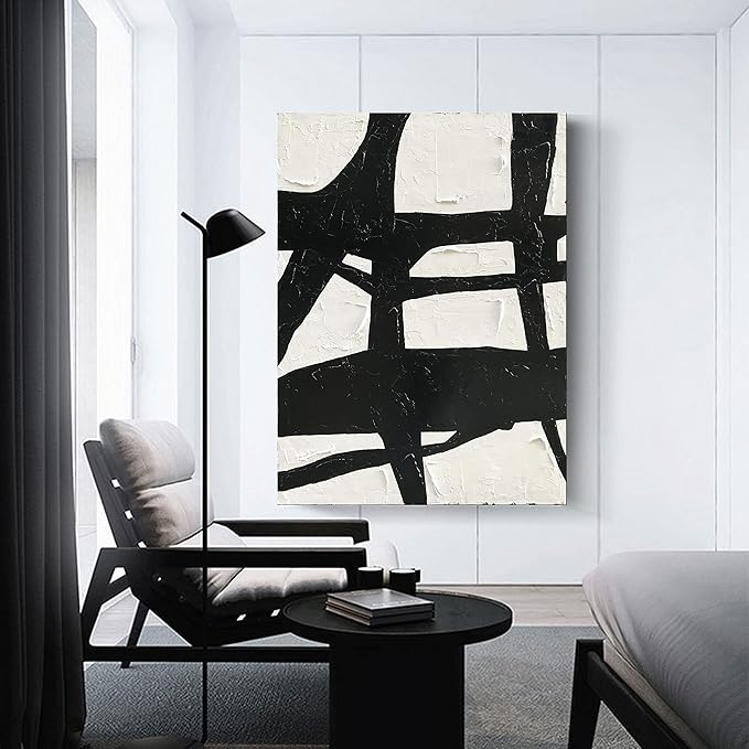 NANKAI Art Hand-drawn contemporary minimalist style oil painting, 40x28 inches, black and white abstract art, decorative wall hanging for home