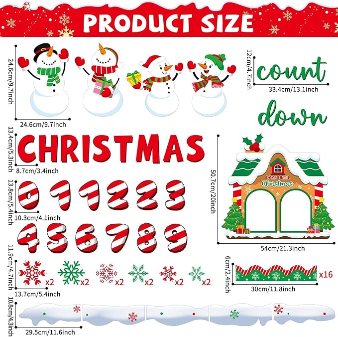 gisgfim Christmas Bulletin Board Decorations Snowman Paper Cutouts Merry Christmas Count Down Bulletin Board Set for Classroom School Door Xmas Winter Holiday Home Wall Decor Supplies