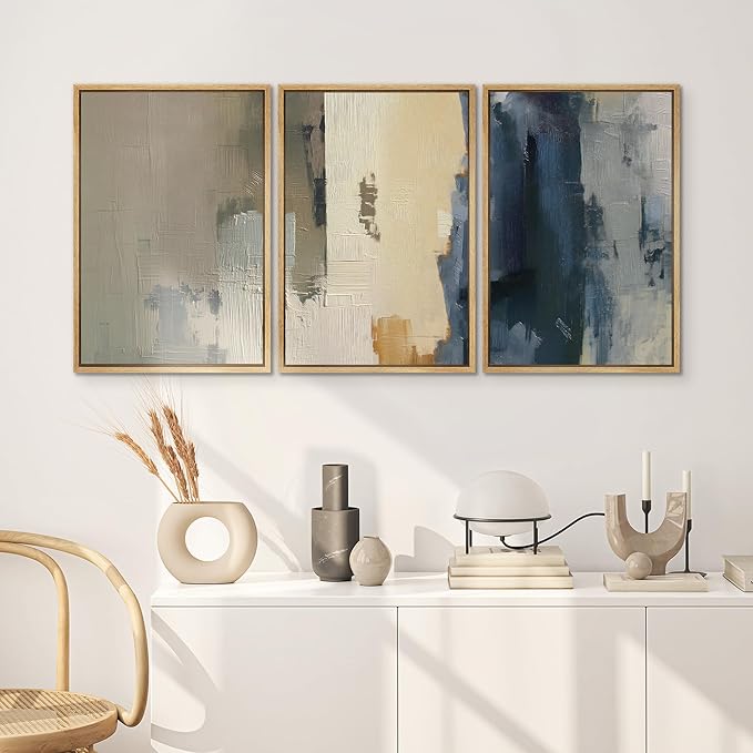 SIGNWIN Framed Canvas Print Wall Art Set Modern Neutral Color Block Abstract Illustrations Modern Art Decorative Boho Relax/Zen Nordic for Living Room, Bedroom, Office - 24"x36"x3 Natural