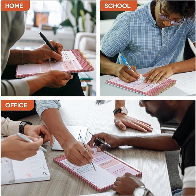 Taja To Do List Notepad - To Do List Notebook for Work with 52 Sheets, 9.8" x 6.5", Undated Daily Planner Perfect for Daily Tasks and Goal Setting, Notepad Suitable for Office, Home & School - Sunset Checkered