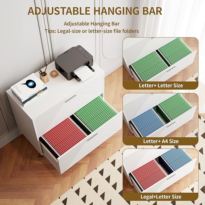 File Cabinet, 2-Drawer Lateral Filing Cabinet Office Storage Cabinet for Home Office,Modern Wood Decorative File Cabinet Printer Storage Cabinet for Letter/A4/F4 Legal Size Documents(style-03)