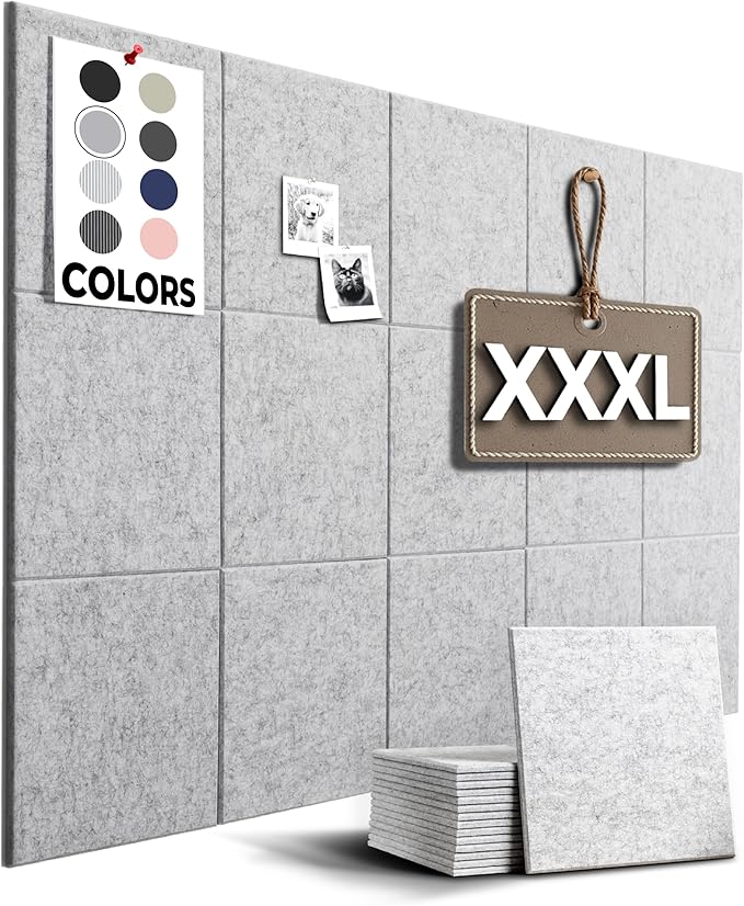 Cork Boards for Walls, Bulletin Boards 59"x36" | 15 Pack | Felt Bulletin Board, Large Cork Board for Office, Wall Protector for Dart Board, Corks Boards, Felt Board Tiles (Gray Marble)