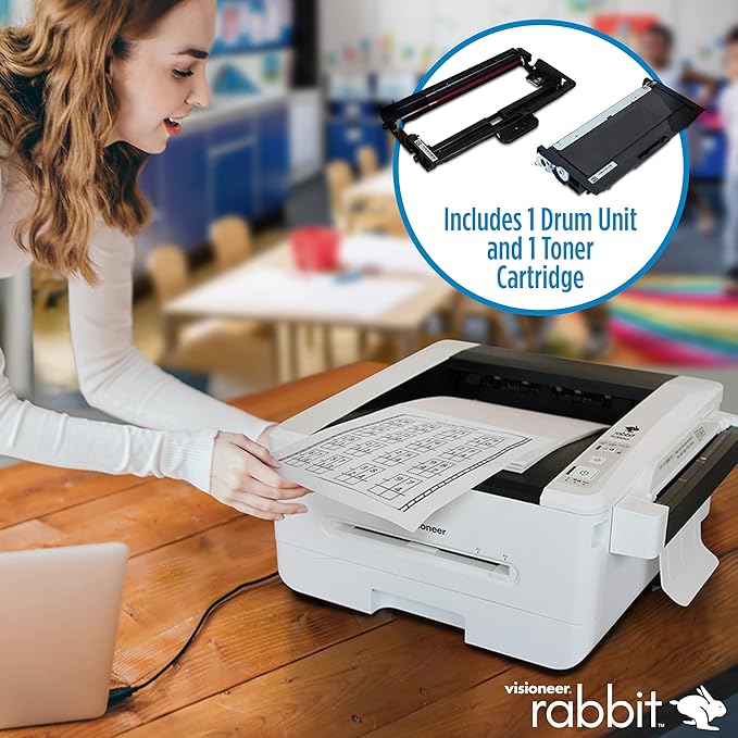 Visioneer Rabbit PC30dwn Laser Printer/Copy Machine, Monochrome USB Office Printer and Copier for PC and Mac, 30 PPM, 250 Page Automatic Document Feeder (ADF), 3 Extra Toner Cartridges and Drum