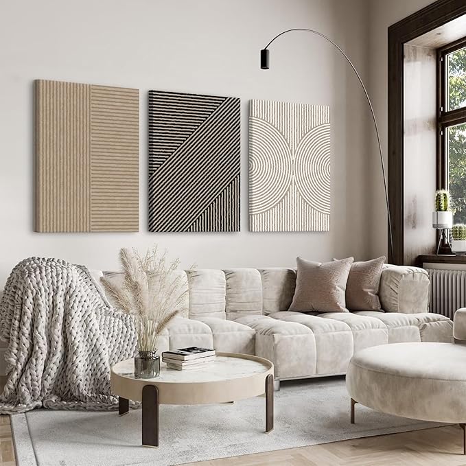 Boho Modern Wall Art Pictures Neutral Abstract Canvas Wall Decor Minimalist Line Wall Art Beige Brown Black Poster Mid Century Painting Artwork for Living Room Bedroom 24x36x3 Inch Wrapped Canvas