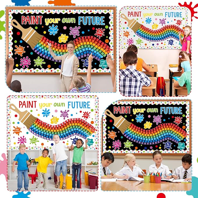 Paint Your Own Future Bulletin Board Set Art Painting Bulletin Board Decorations DIY 3D Colorful Rainbow Classroom Decoration Inspirational Quotes Cutouts for Back to School Chalkboard Wall Decor