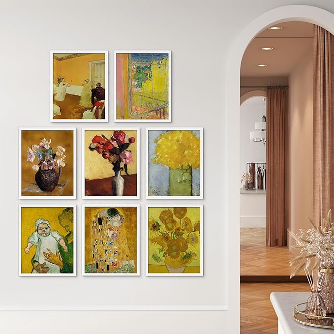 SIGNWIN Framed Poster Bathroom Decor, Wall Art Room Decor Multicolor for Living Room, Bedroom, Office Gustav Klimt Van Gogh Sunflower Classic Vintage Illustrations Bohemian - 12"x16"x 8 White