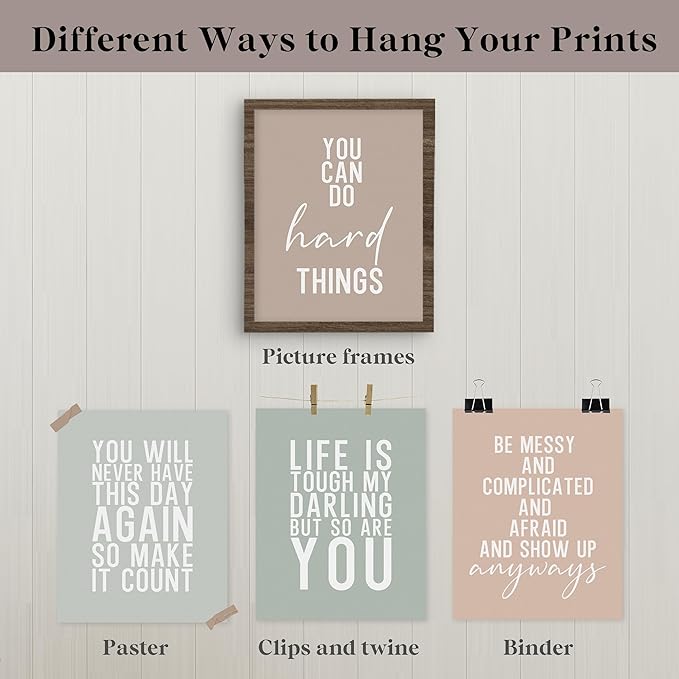 QLMX Boho Office Inspirational Wall Art Prints Set of 4, Motivation Wall Decor, Positive Affirmations Prints Decor, Inspiration Poster for Office Women Men Bedroom 8”x10” Unframed
