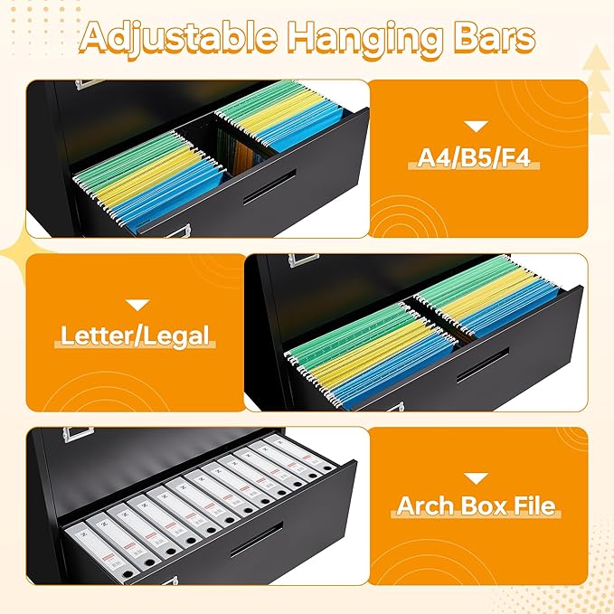 Lateral File Cabinet with Lock, 3 Drawer Metal Filing Cabinet, Lateral Filing Cabinet with Lock for Home Office, Locking Metal Steel Wide File Cabinet for Legal/Letter A4 Size