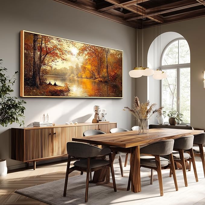 FUHAIHUA Canvas Wall Art For Living Room Large Wall Decor For Office Modern Bedroom Decorations Saffron Yellow Tree Landscape Pictures Forest Paintings Artwork Ready To Hang Home Decor 32"x72"