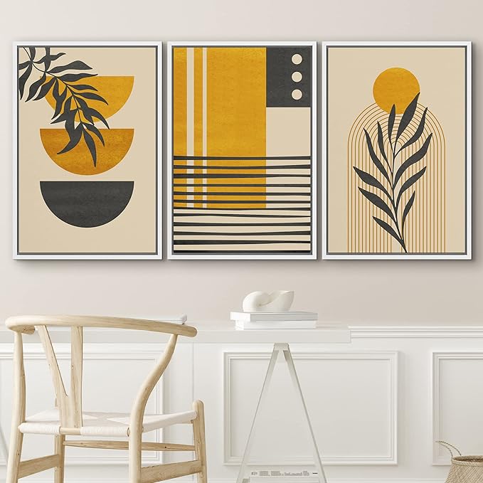 IDEA4WALL Framed Canvas Print Wall Art Set Geometric Mid-Century Jungle Safari Leaf Polygons Abstract Shapes Illustrations Modern Art Nordic for Living Room, Bedroom, Office - 16"x24"x3 White