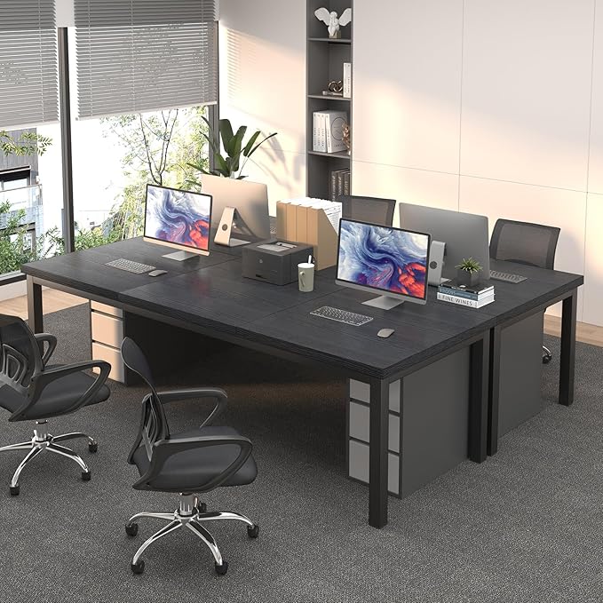 70.8 Inch Large Computer Desk, Modern Table with Thick Tabletop, Spacious Gaming Desk for 2 People, Study Writing Workstation for Home Office, Work from Home, Easy Assembly, Black