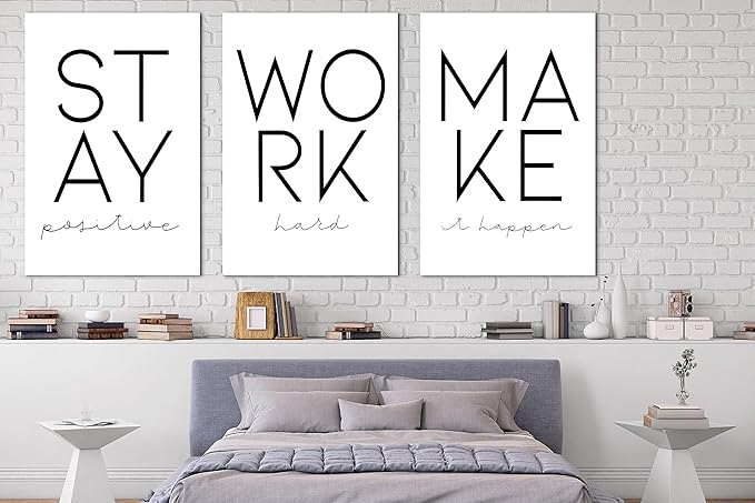 SHMAO Office Canvas Wall Art Motivational Wall Decor, 3 Piece Modern Positive Quotes Print Pictures for Office Wall Decor Women Inspirational Framed Artwork Home Office Decor 24”x36”x3 Panels