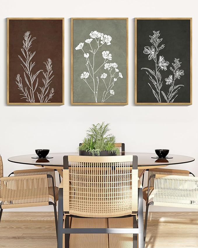 Drsoum Flower Wall Art Vintage Floral Minimalist Wall Hanging Decor Farmhouse Colorful Botanical Prints Artwork for Bedroom Living Room Hallway 16x24in Natural Framed