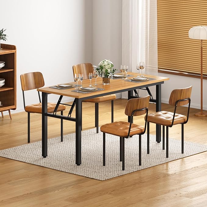 DlandHome Computer Desk, 59.8Inch Office Desk Computer Table, Study Writing Study Desk for Home Office, Teak and Black