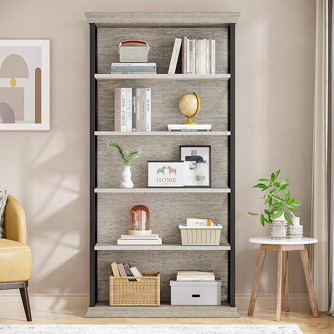 Tribesigns 6-Tier Bookcase Set of 2, 71 Inches Industrial Bookshelves and Bookcases, Floor Standing 5 Shelf Display Storage Shelves Tall Bookcase for Home Office, Living Room, Bed Room, Grey