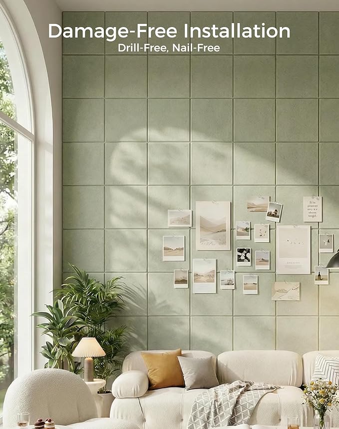 Aothia 12-Pack Felt Bulletin Board Tiles for Walls, 48x36 Modular Bulletin Board, Cork Board Alternative Pin Board for Office & Classroom, 70 Adhesive Tabs & 40 Push Pins Included (Sage Green)