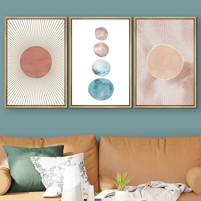 SIGNWIN Framed Wall Art Print Set Pastel Watercolor Dot & Ring Variety Shapes Abstract Illustrations Modern Art Minimalist Colorful Multicolor for Living Room, Bedroom, Office - 16"x24"x3 Natural