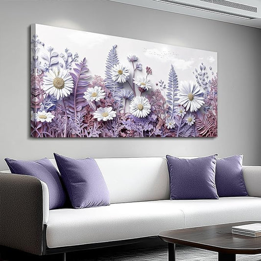 QIYILEXWART Large Wall Decor For Living Room Canvas Wall Art For Office Modern Wall Decorations For Bedroom Daisy Fern Landscape Painting Farmhouse Pictures Artwork Room Home Decor 24x48 In