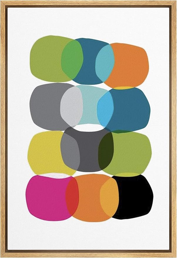 IDEA4WALL Framed Canvas Print Wall Art Intersecting Rainbow Circle Display Geometric Shapes Illustrations Modern Art Mid-Century Modern Ultra for Living Room, Bedroom, Office - 24"x36" Natural