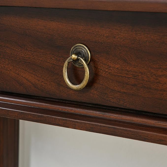 Small Computer Writing Desk with 2 Storage Drawers, 31.5"W Vanity Dressing Desk, French Provincial Corner Desk Table with Carved Legs, Solid Wood Accent Table, Easy Assembly, Dark Cherry SSZ-D1258
